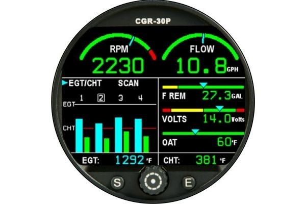 CGR-30P-4-B Primary Engine Monitor, 4-Cylinder Basic Package with RPM, EGT/CHT Bar Graph, Fuel Flow, OAT & Volts