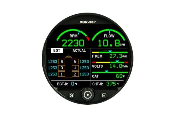 CGR-30P-6-B Primary Engine Monitor, 6-Cylinder Basic Package with RPM, EGT/CHT Bar Graph, Fuel Flow, OAT & Volts