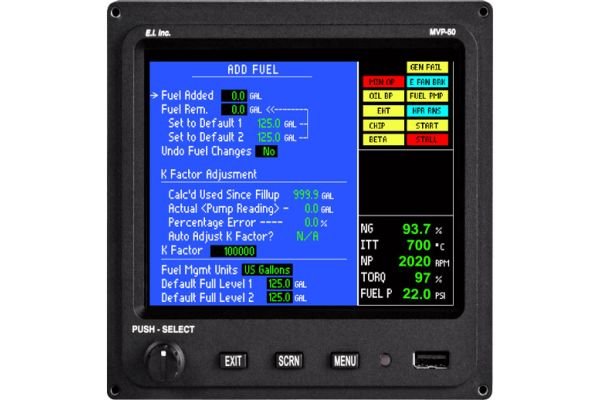 Electronics International MVP-50T Glass Panel Engine Monitor for Turbo-Prop, TSO/STC