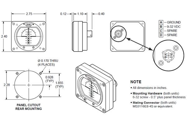 2″ Lighted Digital Electric Horizon Gyro, 9-32 volt, TSO