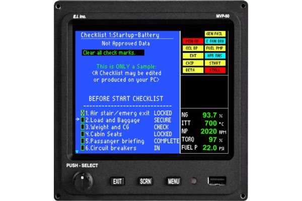 Electronics International MVP-50T Glass Panel Engine Monitor for Turbo-Prop, TSO/STC