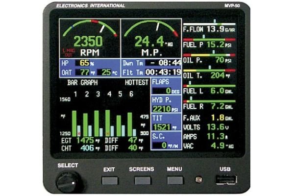 Electronics International MVP-50 Glass Panel Engine Monitor for 4 cylinder, TSO