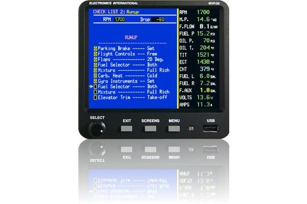 Electronics International MVP-50 Glass Panel Engine Monitor for 4 cylinder, TSO