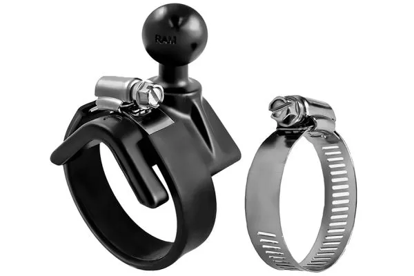 V-base with strap clamp, fits yokes and tubing from 3/4″ to 3 1/2″